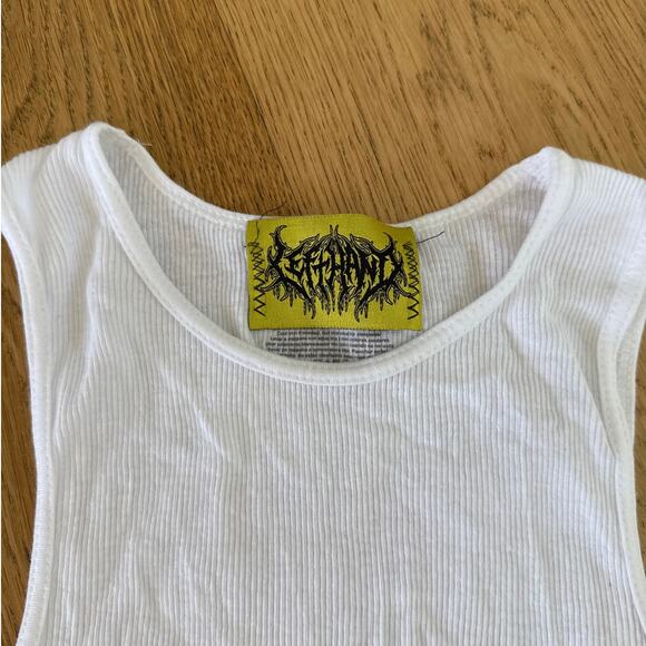 Left Hand - Spider Web Sleeveless Ribbed Tank Top in White & Black - Picture 2 of 3